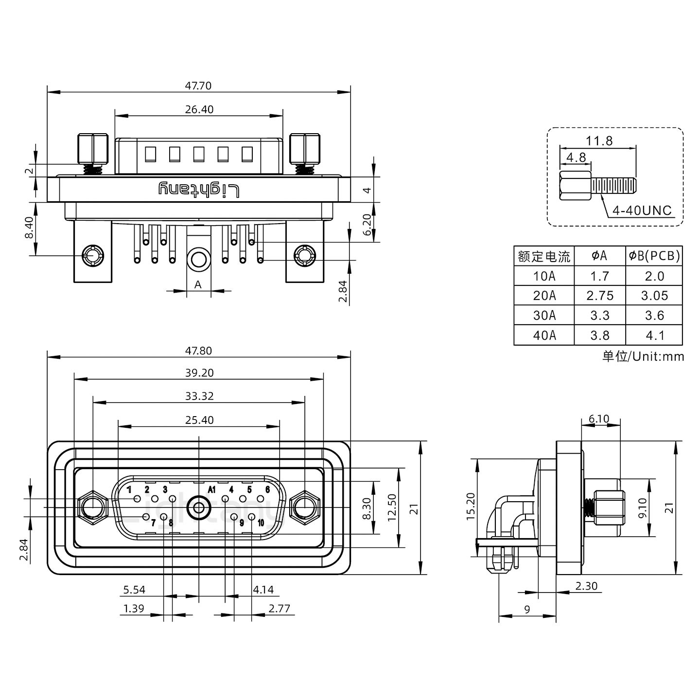 防水11W1公彎插板/鉚支架/鎖螺絲/大電流40A