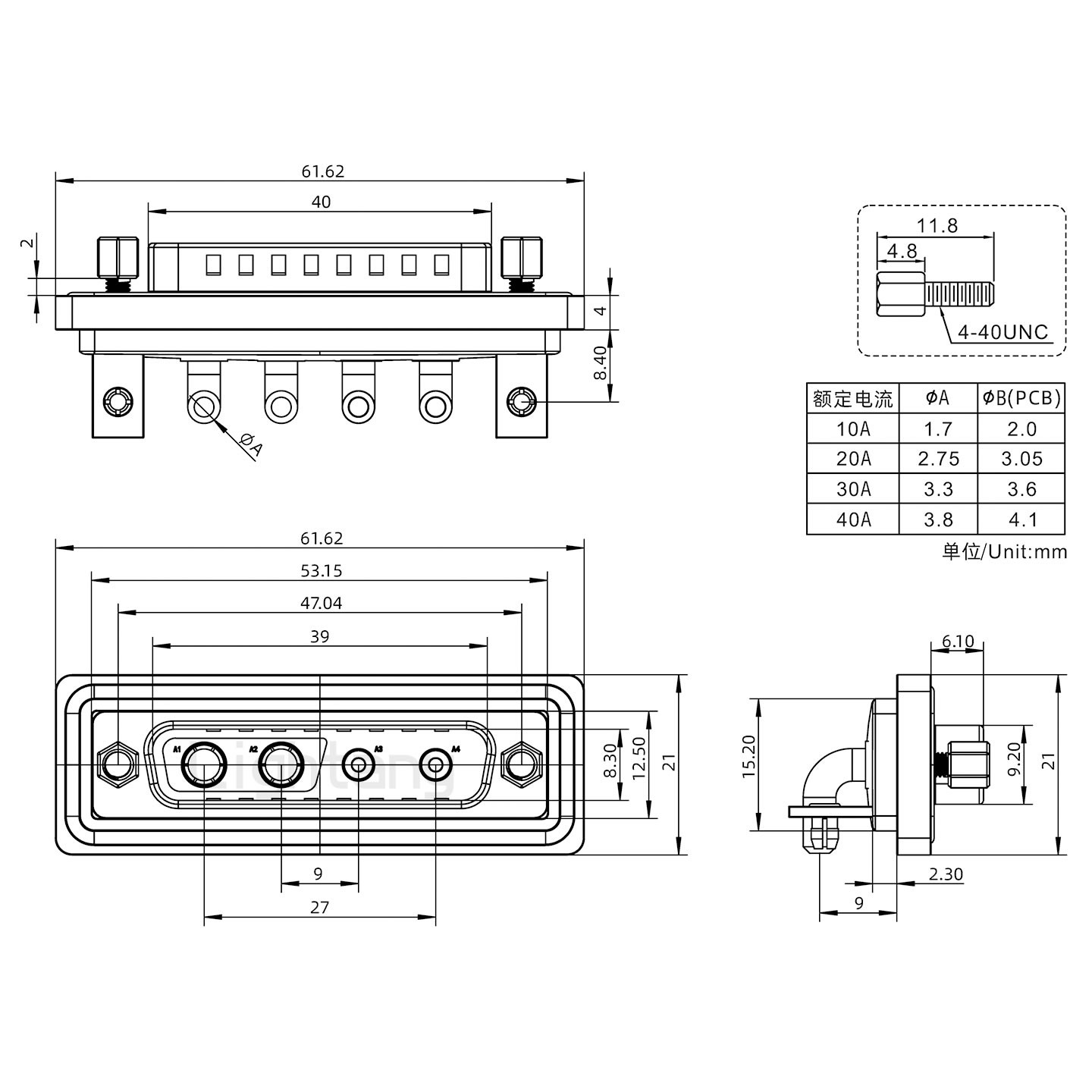 防水4V4公彎插板/鉚支架/鎖螺絲/大電流40A