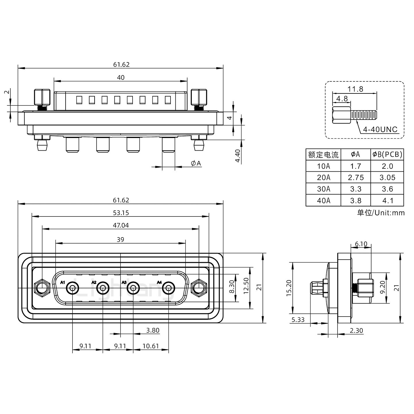 防水4W4公直插板/鉚魚叉/鎖螺絲/大電流40A