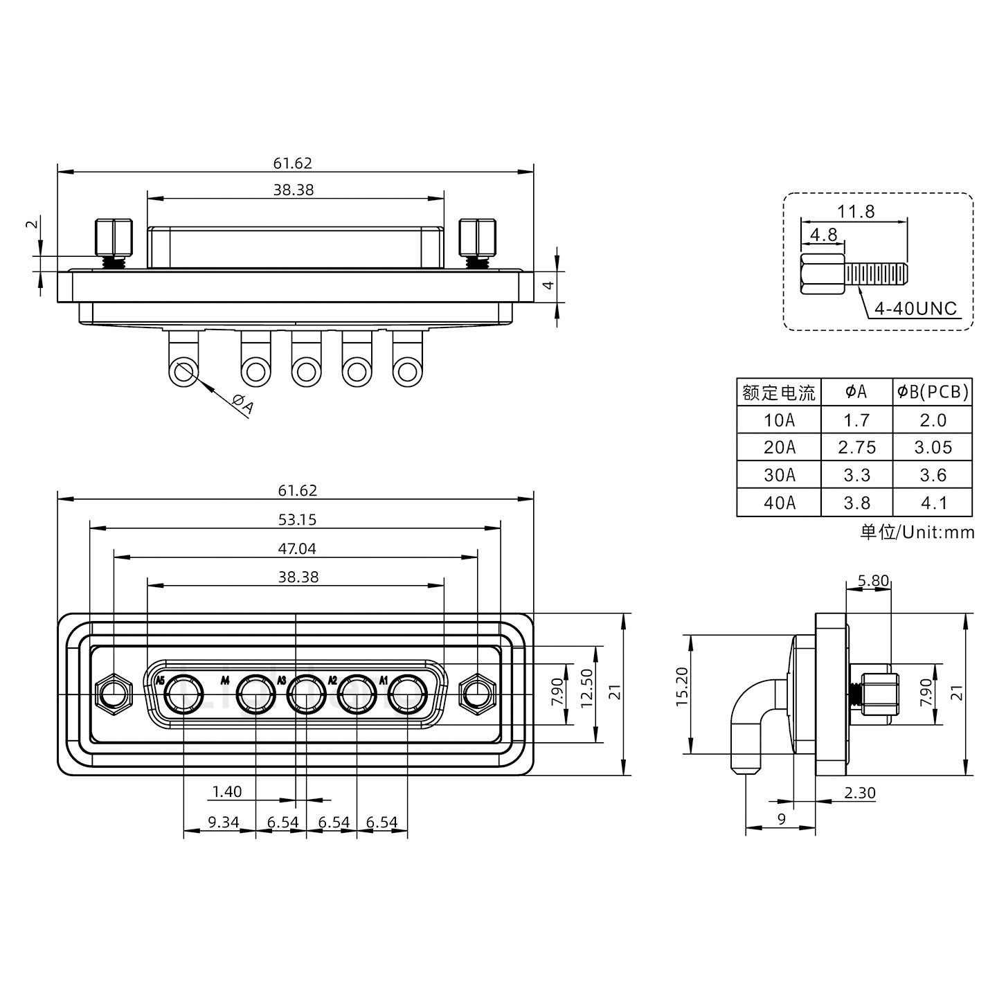 防水5W5母彎插板/鎖螺絲/大電流40A