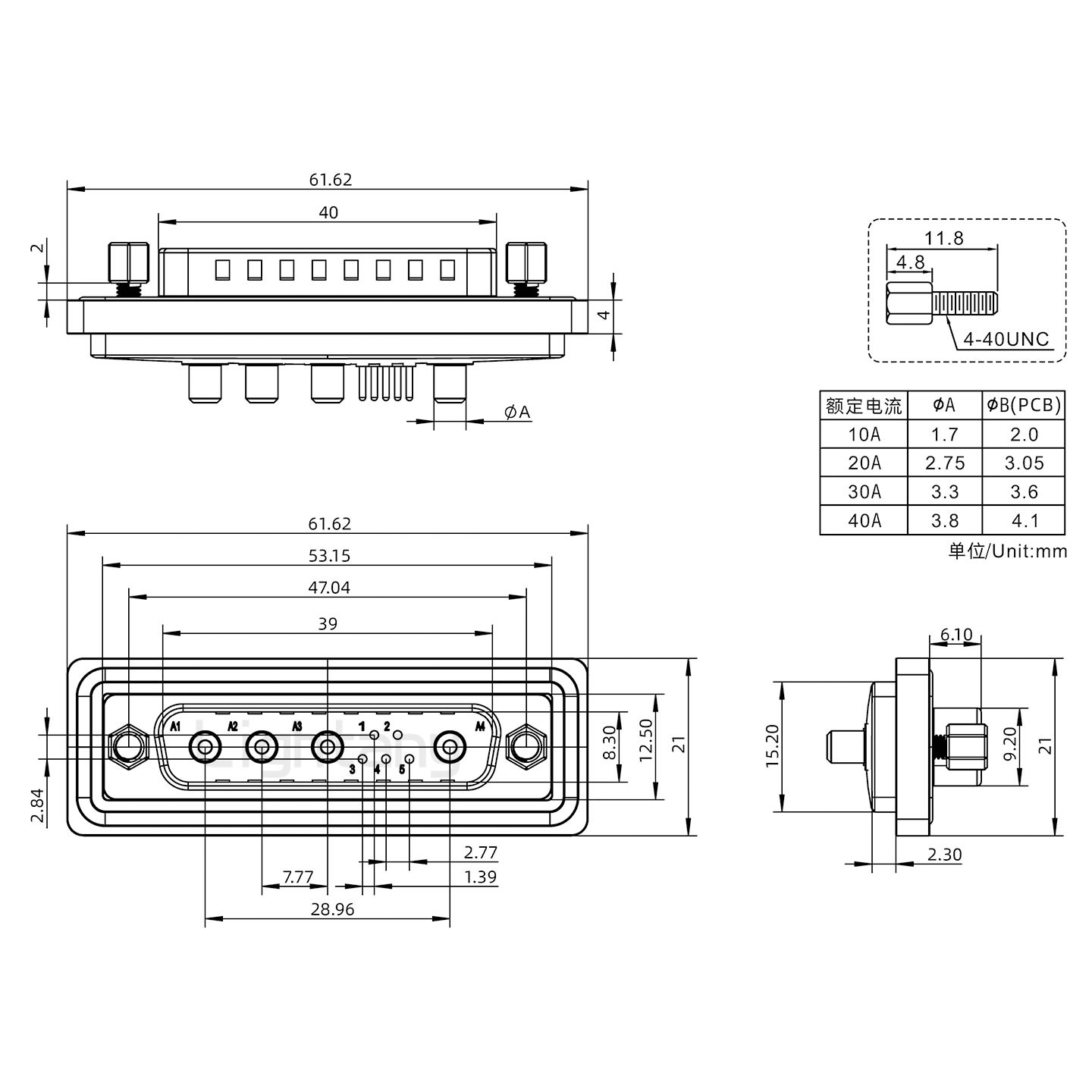 防水9W4公直插板/鎖螺絲/大電流40A