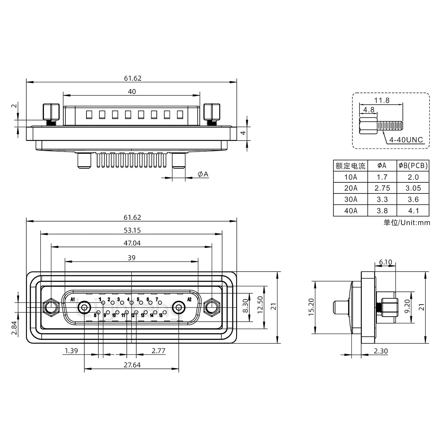 防水17W2公直插板/鉚魚叉/鎖螺絲/大電流40A