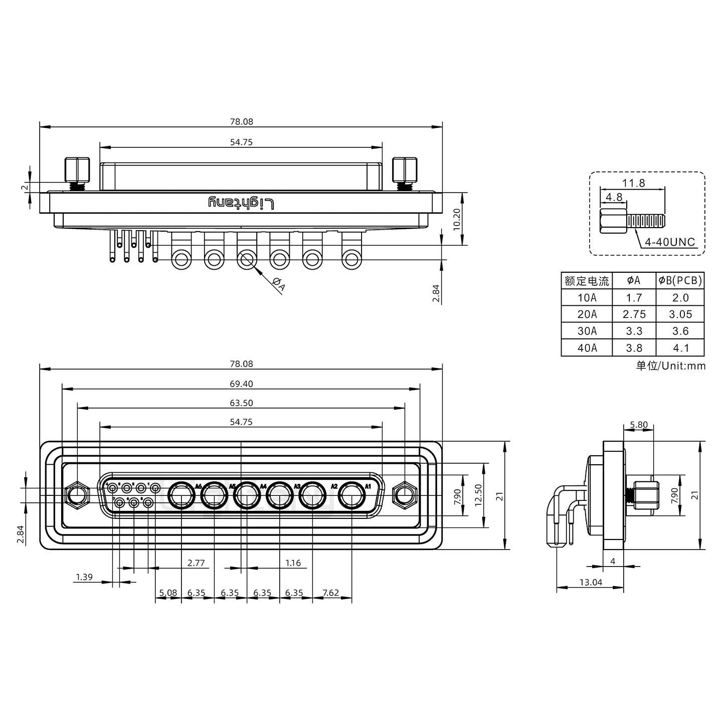 防水13W6B母彎插板/鎖螺絲/大電流40A