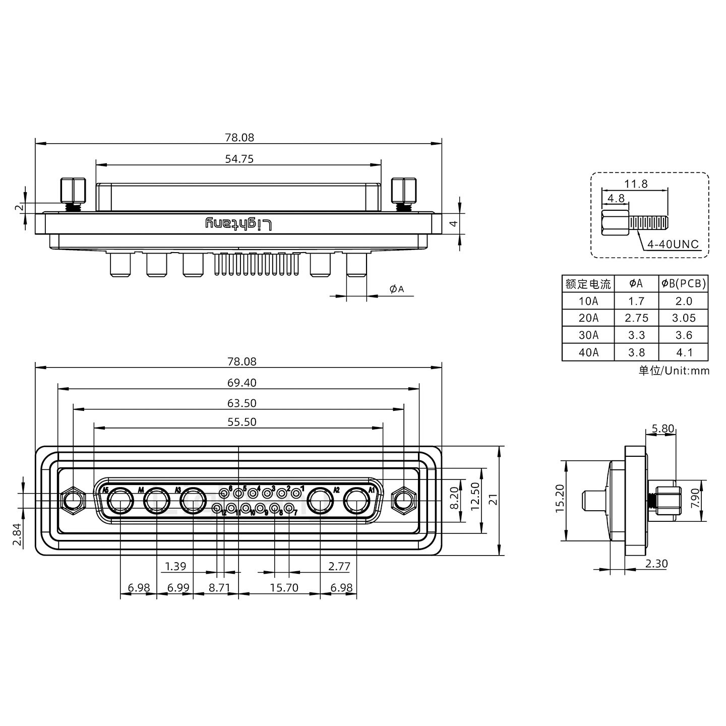 防水17W5母直插板/鎖螺絲/大電流40A