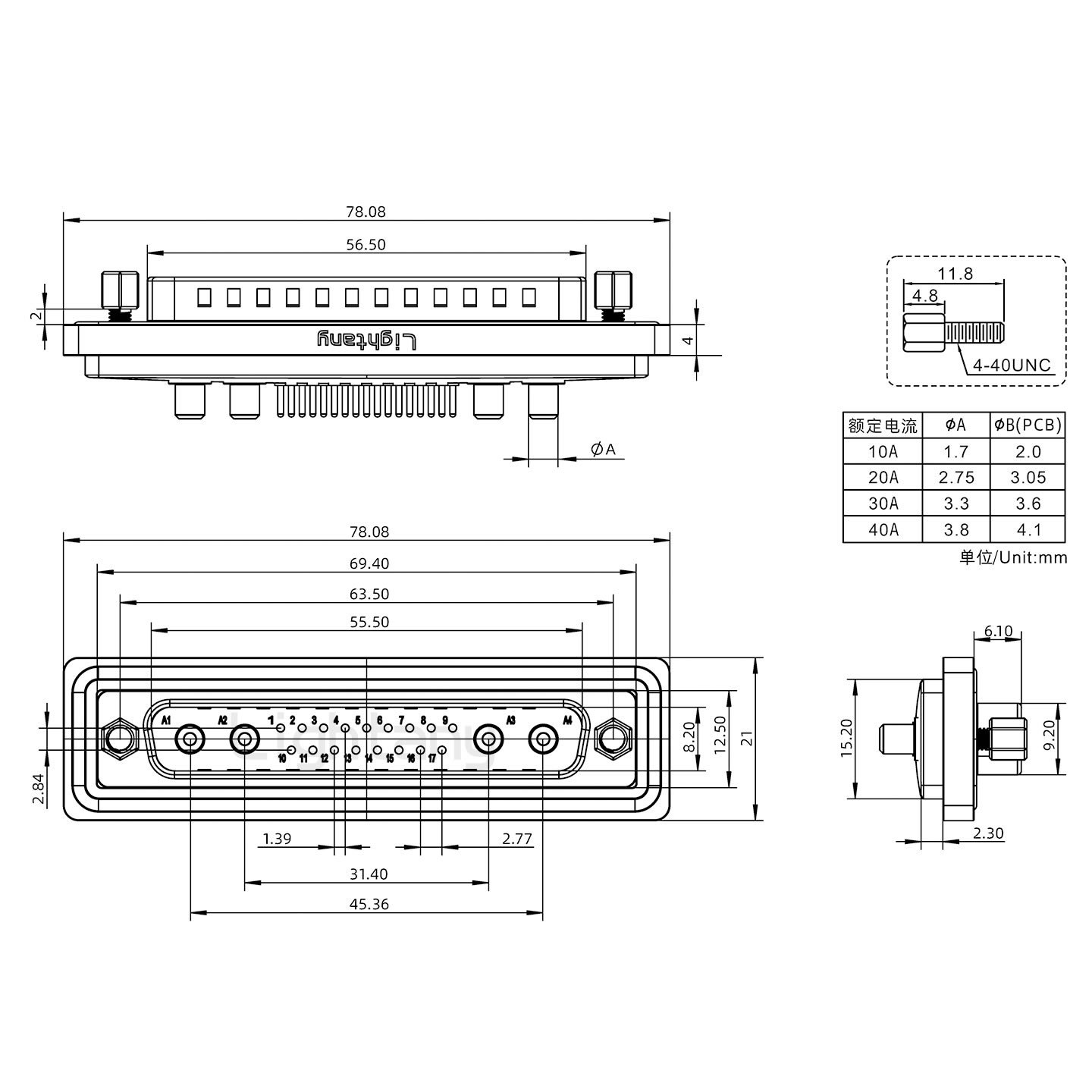 防水21W4公直插板/鎖螺絲/大電流40A