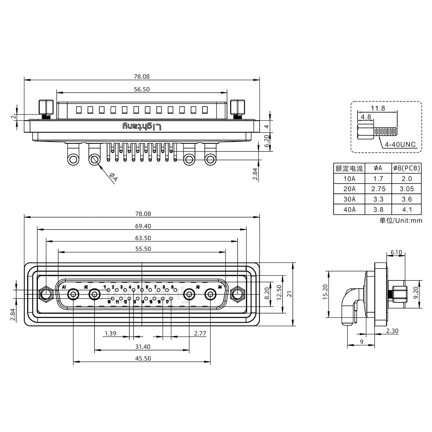 防水21W4公彎插板/鎖螺絲/大電流40A