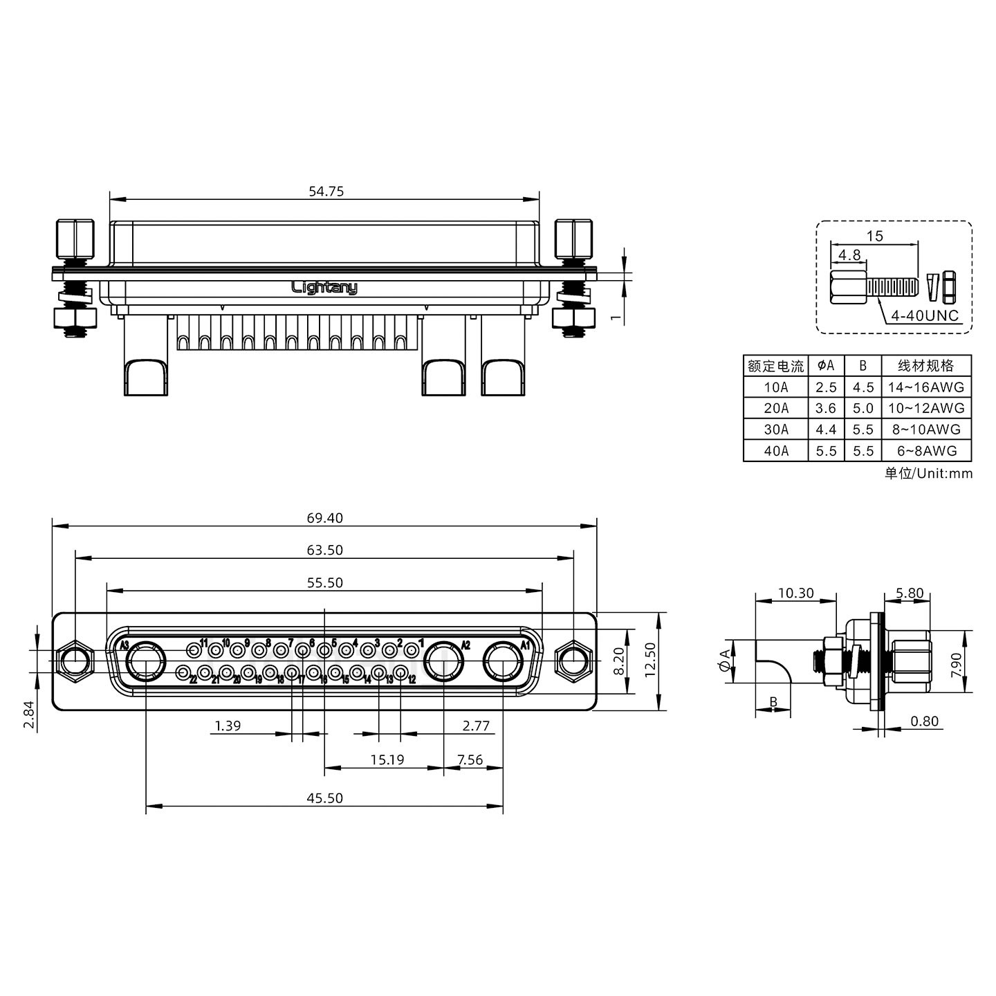 25W3母焊線式/鎖螺絲螺母+防水墊片/大電流40A