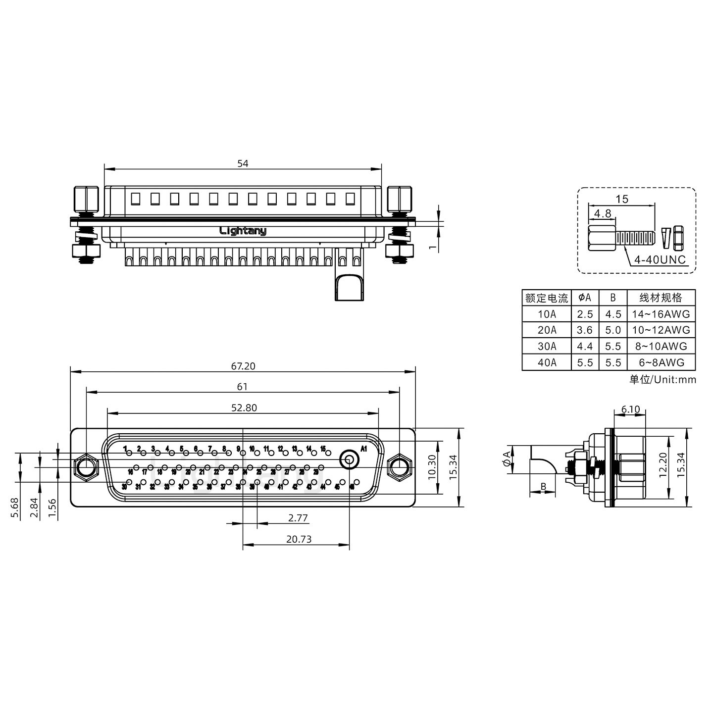 47W1公焊線式/鎖螺絲螺母+防水墊片/大電流40A