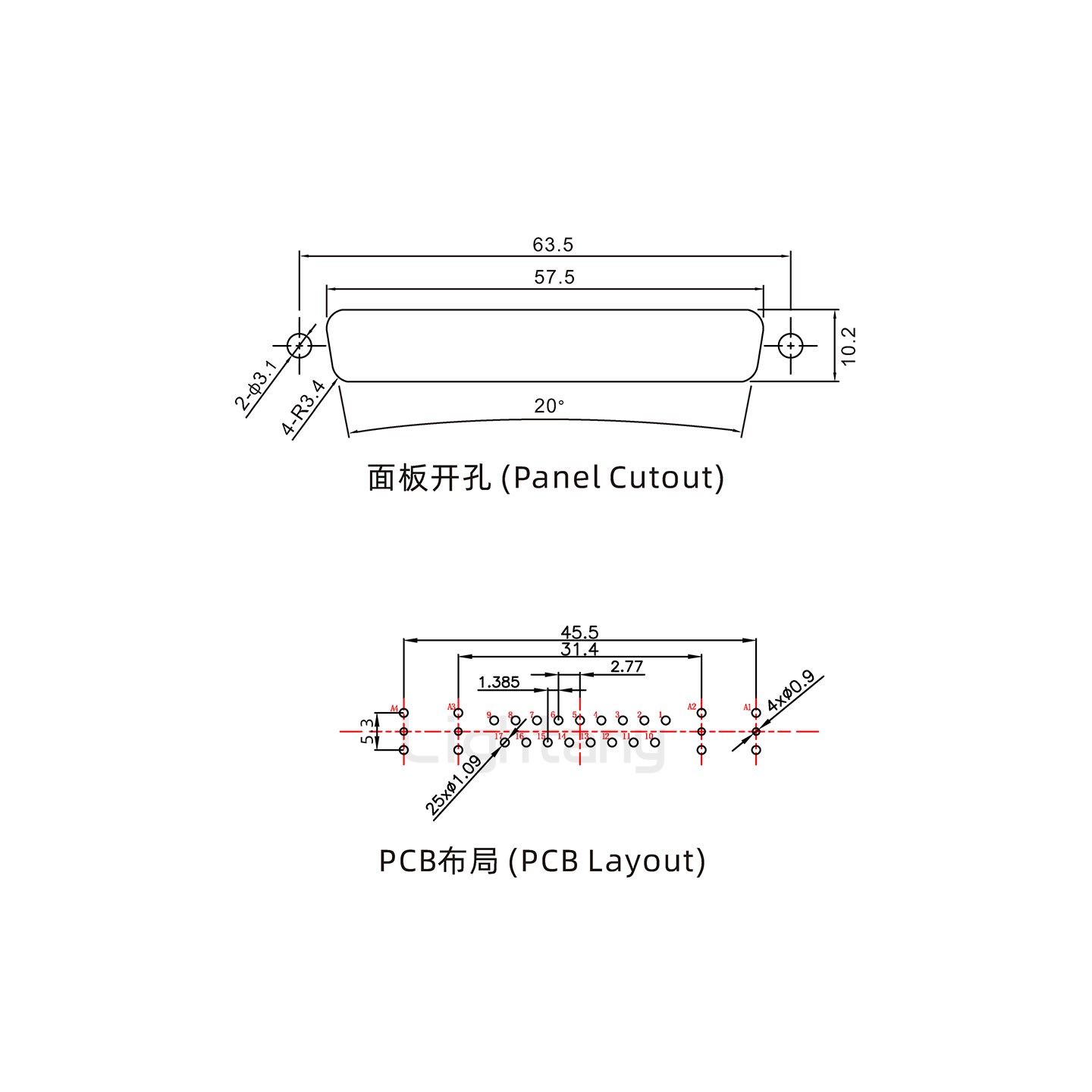 防水21W4母直插板/鎖螺絲/射頻同軸50歐姆