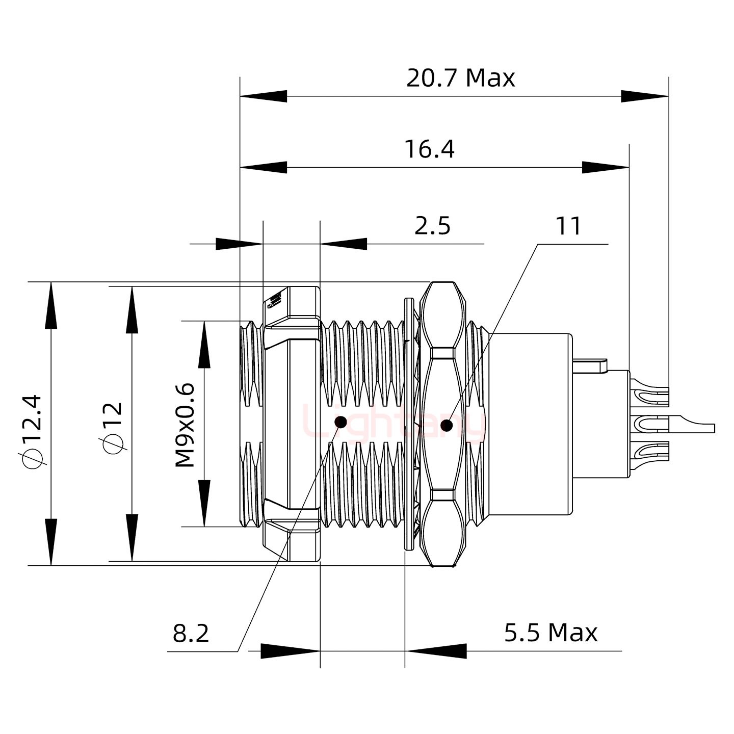 ECG.0B.007.CLL推拉自鎖雙螺母插座 焊線