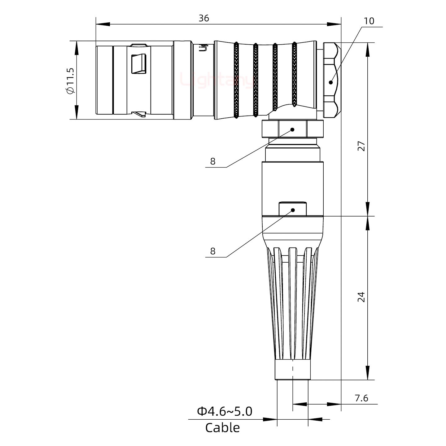 FHG.0K.002.CLAC50Z推拉自鎖帶護套彎式插頭