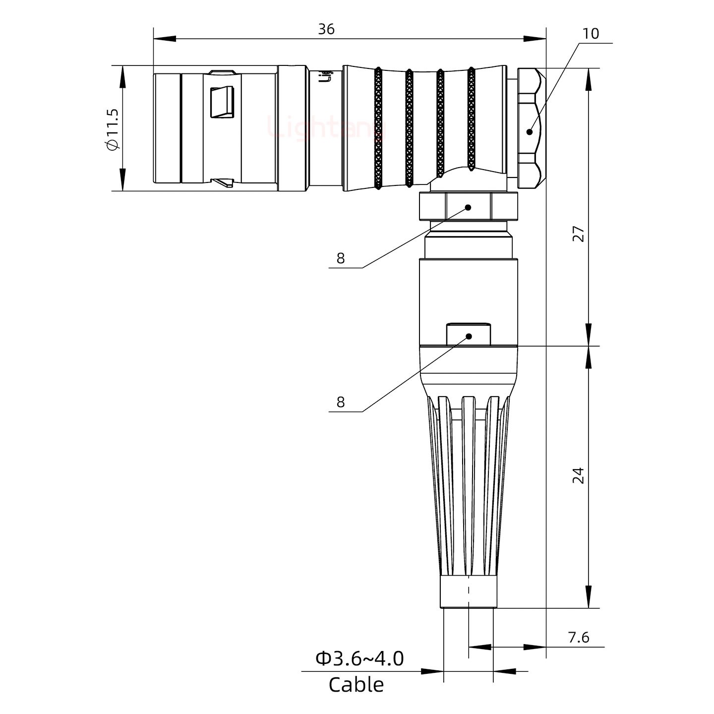 FHG.0K.007.CLAC40Z推拉自鎖帶護套彎式插頭