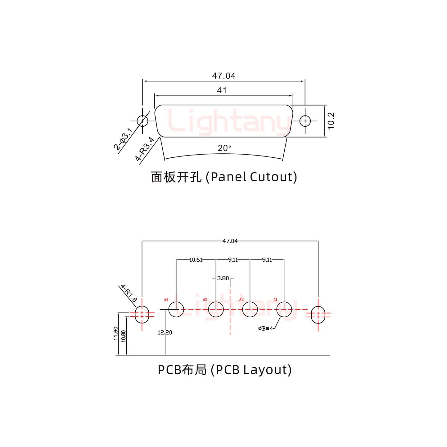 4W4母PCB彎插板/鉚支架10.8/大電流40A