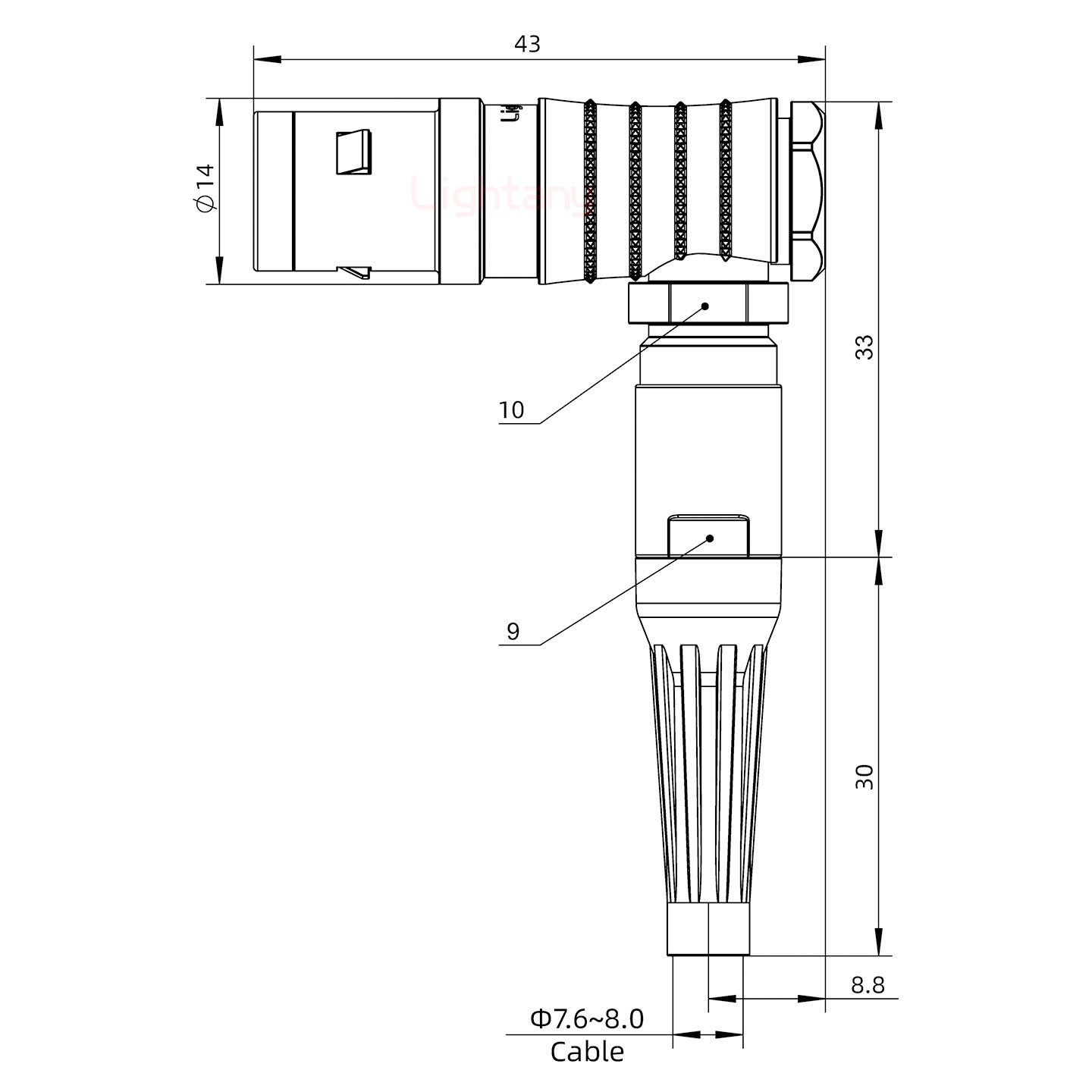 FHG.1K.003.CLAK80Z推拉自鎖帶護套彎式插頭