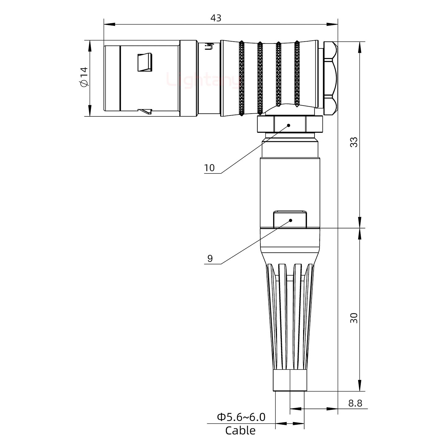 FHG.1K.003.CLAC60Z推拉自鎖帶護套彎式插頭