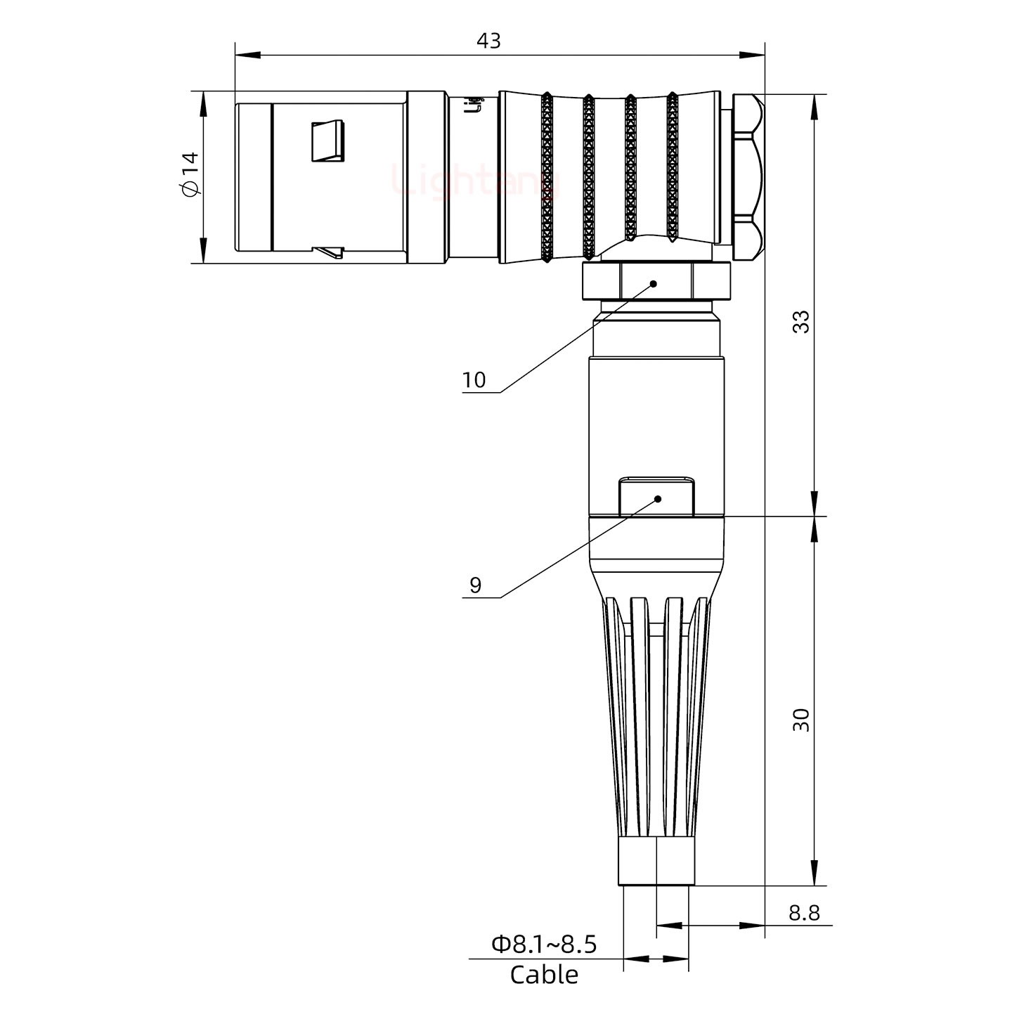 FHG.1K.002.CLAK85Z推拉自鎖帶護套彎式插頭