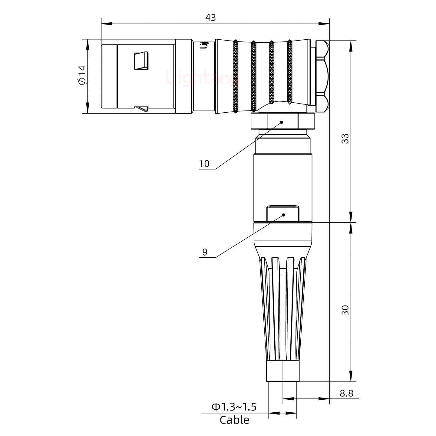 FHG.1K.002.CLAC15Z推拉自鎖帶護套彎式插頭