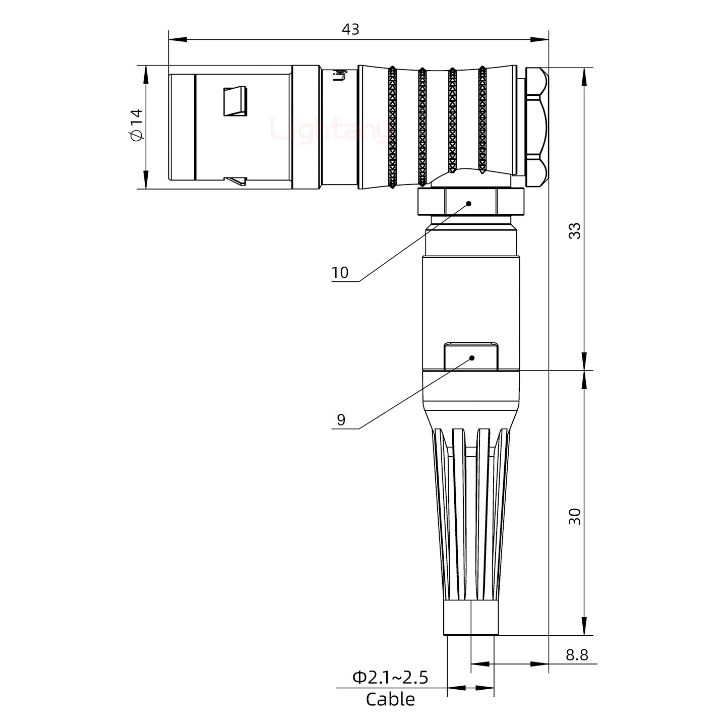 FHG.1K.003.CLAC25Z推拉自鎖帶護套彎式插頭