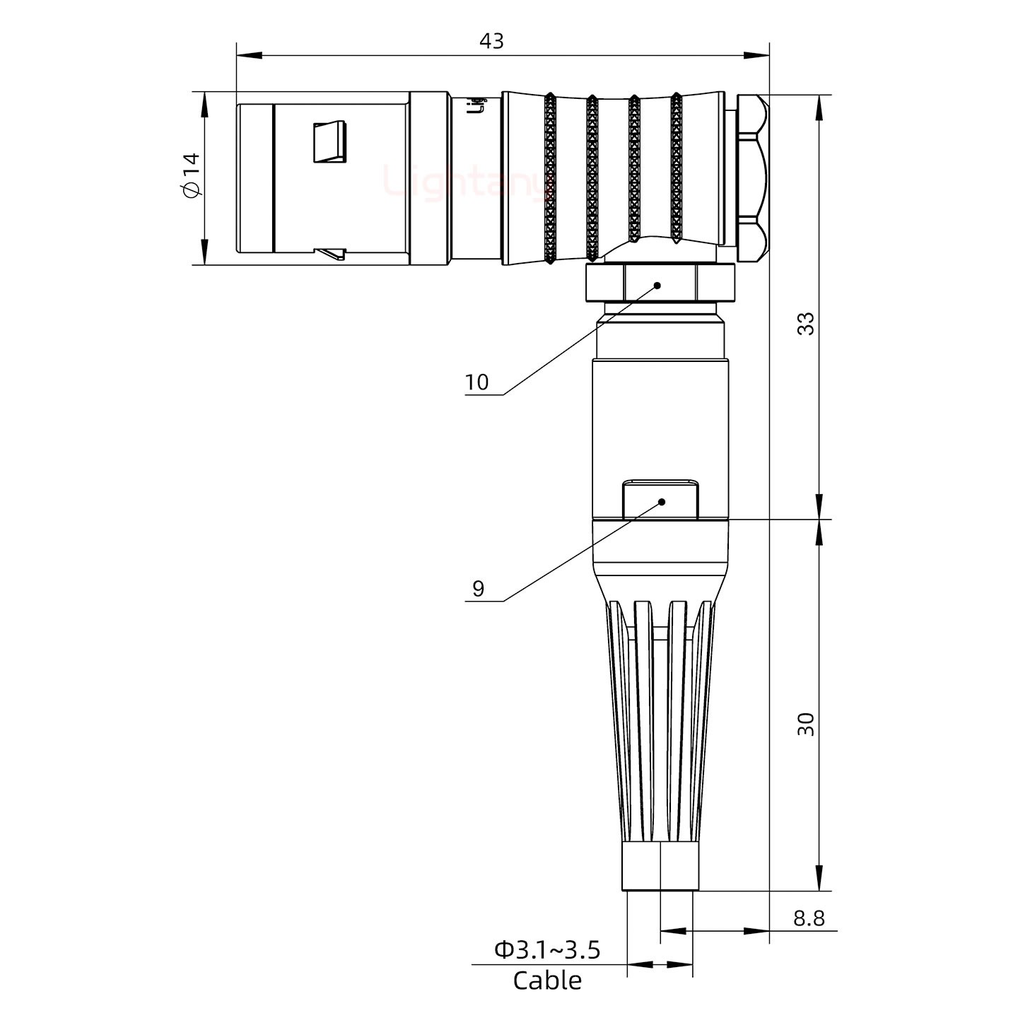 FHG.1K.003.CLAC35Z推拉自鎖帶護套彎式插頭