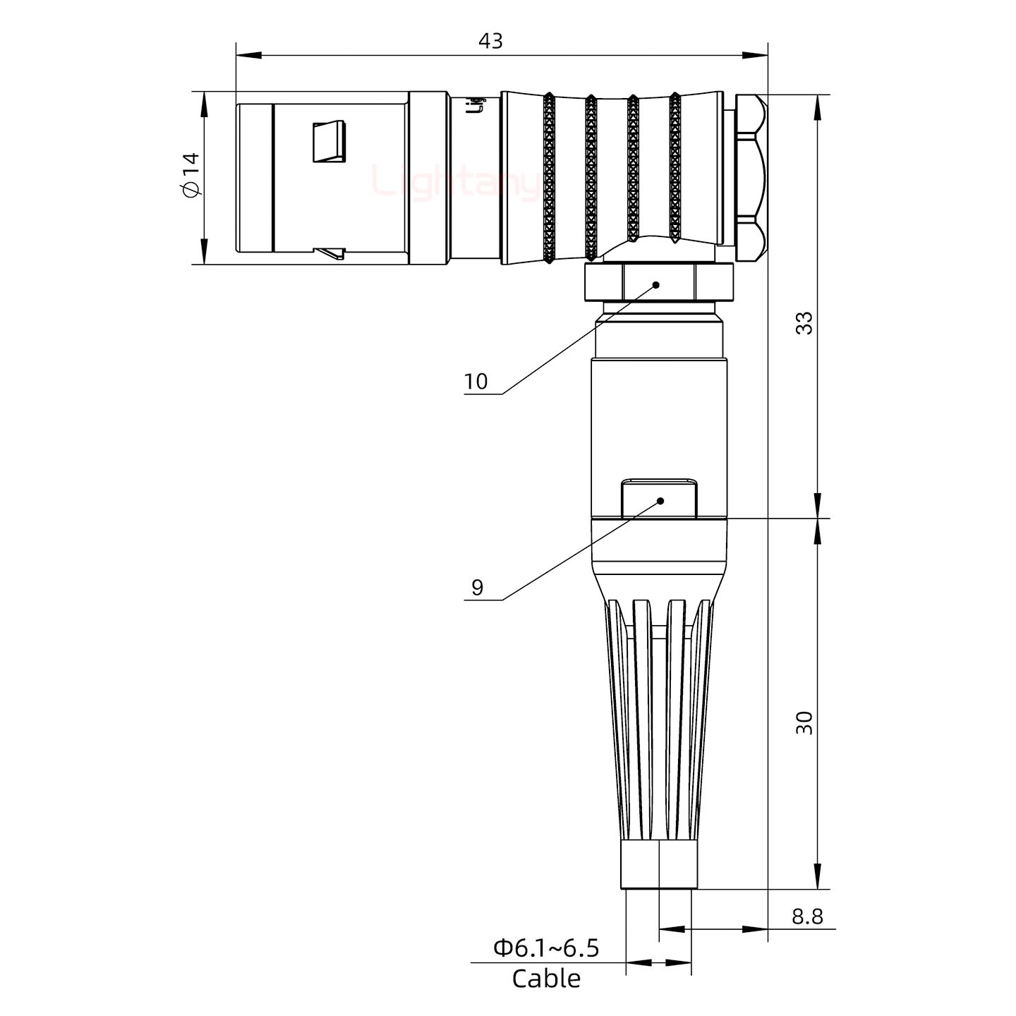 FHG.1K.010.CLAC65Z推拉自鎖帶護套彎式插頭