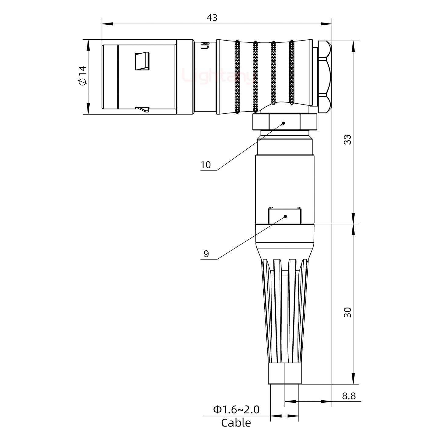 FHG.1K.014.CLAC20Z推拉自鎖帶護套彎式插頭