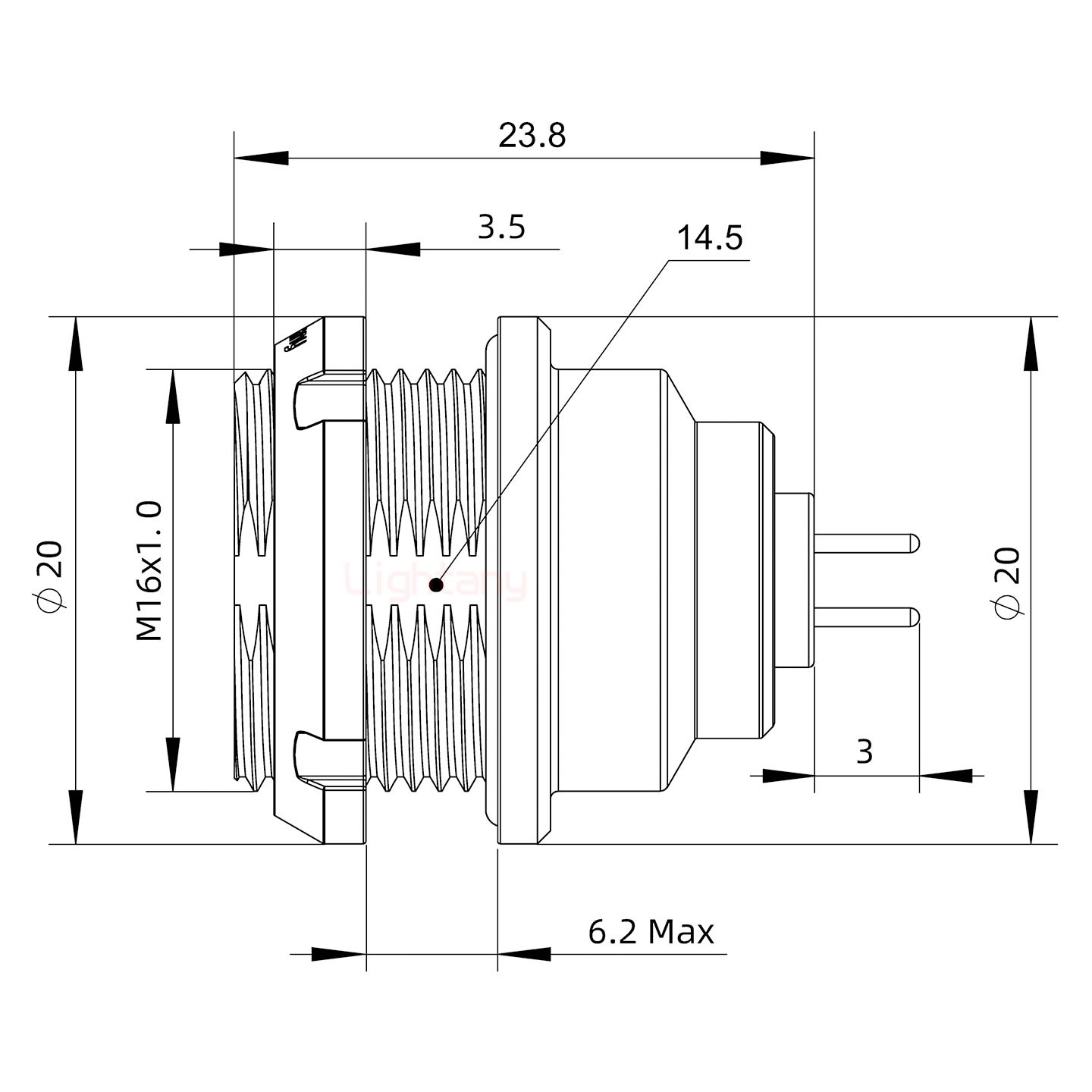 EEG.1K.005.CLN推拉自鎖前螺母插座 PCB直插板