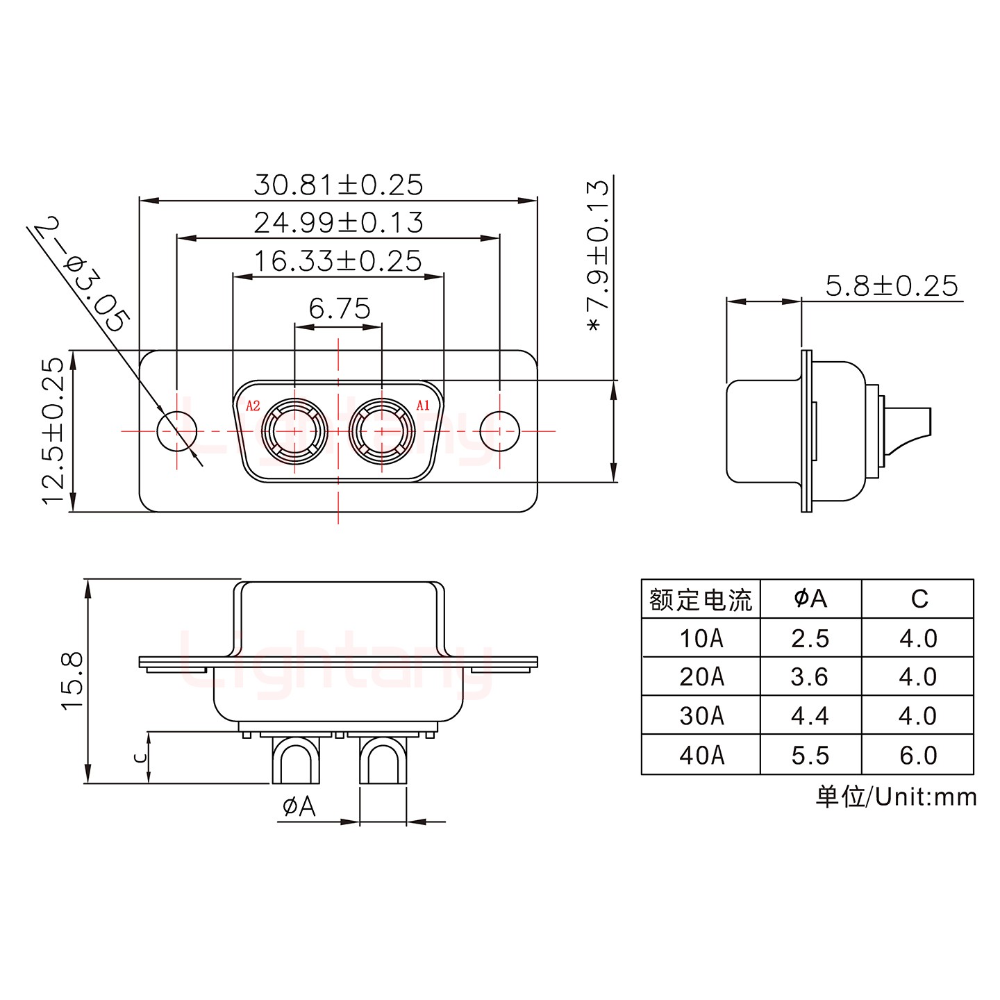 2W2母短體焊線40A+9P金屬外殼1707直出線4~12mm